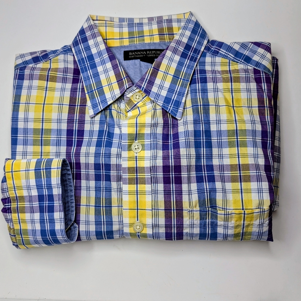 ✨ Banana Republic Soft-Wash Tailored Slim Fit Shirt – Multicolor Plaid | Men’s S